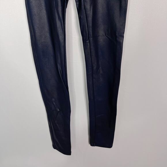 Spanx Womens Small S Midnight Blue Faux Leather Leggings Nylon Dress Up Metallic - Picture 4 of 13